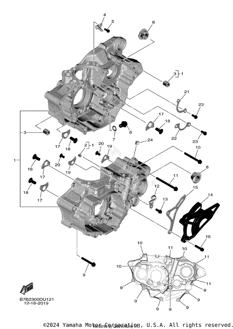Crankcase YZ250F - YZ250FLGY - 2020 Schematic