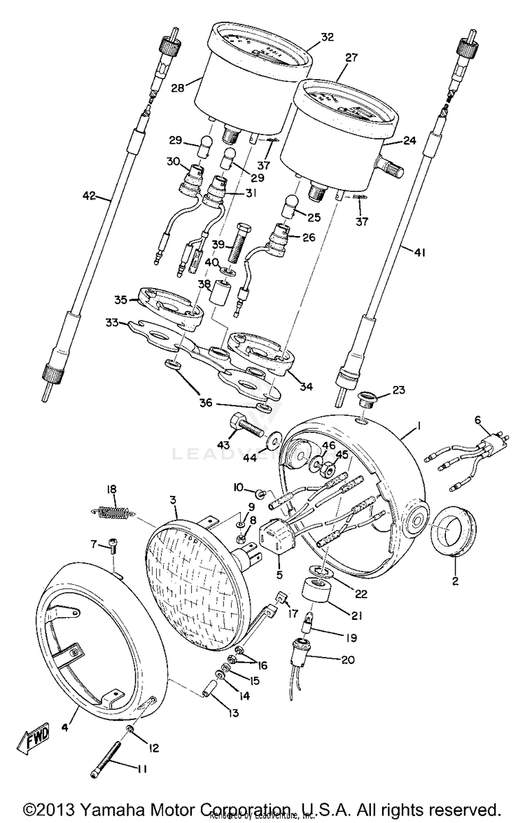 Head Lamp, Speedometer & Tachometer (At1b) AT1B - 1970 Schematic
