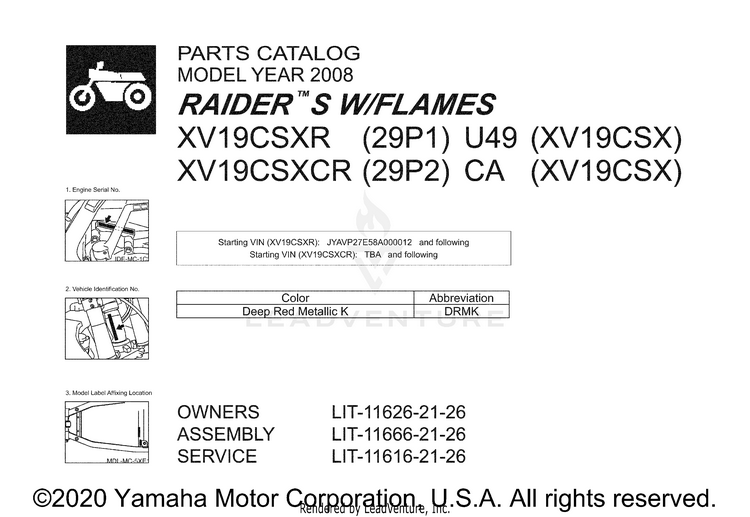 1 Title Page RAIDER S WFLAMES - XV19CSXCR - 2008 Schematic