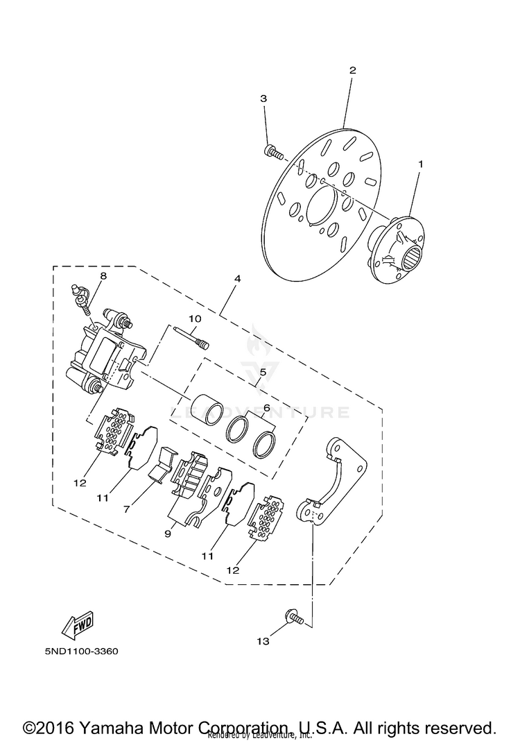 Rear Brake Caliper KODIAK 450 4X4 HARDWOODS - YFM45FAHS - 2004 Schematic