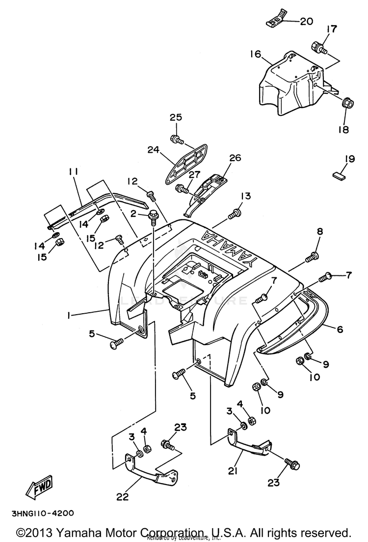 Rear Fender BIG BEAR 4WD - YFM350FWH - 1996 Schematic