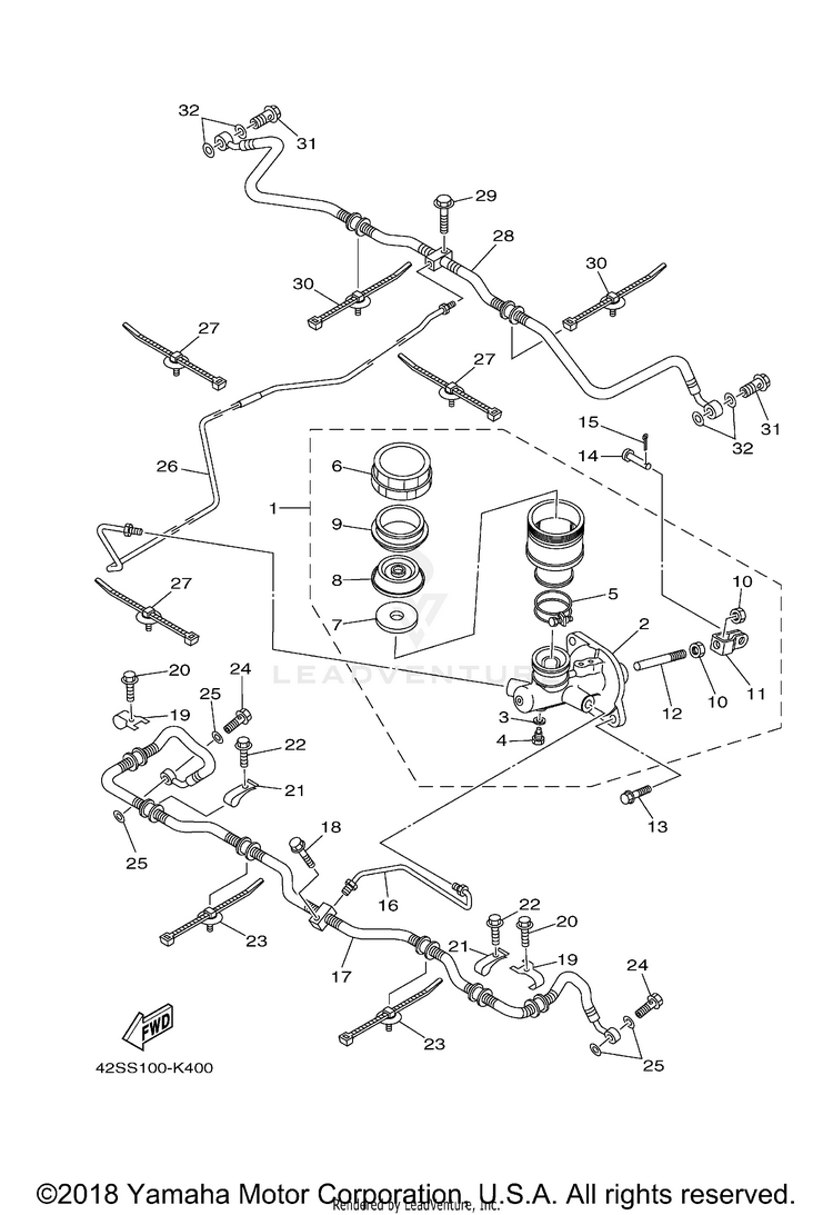 Rear Master Cylinder RHINO 700 - YXR7FBGR - 2012 Schematic