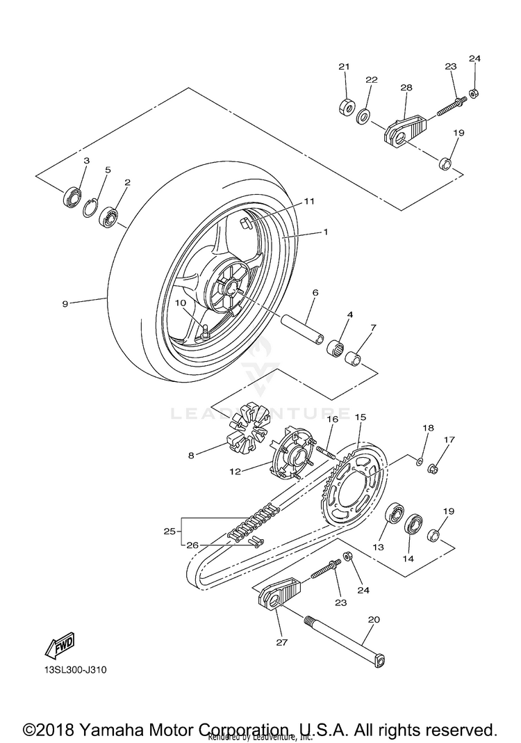 Rear Wheel YZFR6 60TH ANNIVERSARY - YZFR6GCY - 2016 Schematic