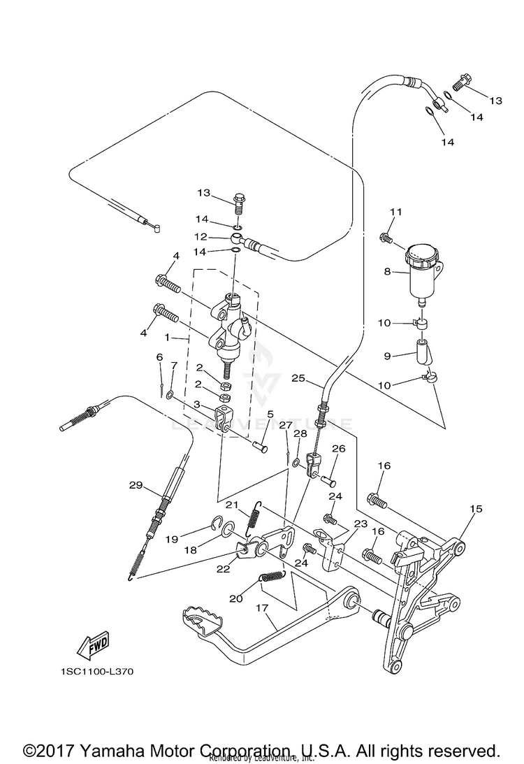 Rear Master Cylinder GRIZZLY 300 - YFM30GBGR - 2012 Schematic