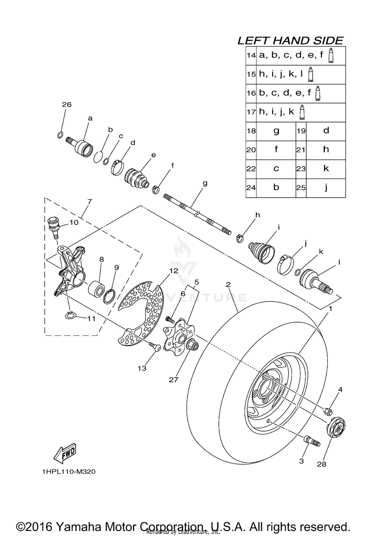Front Wheel GRIZZLY 550 EPS 4WD - YFM5FGPDL - 2013 Schematic