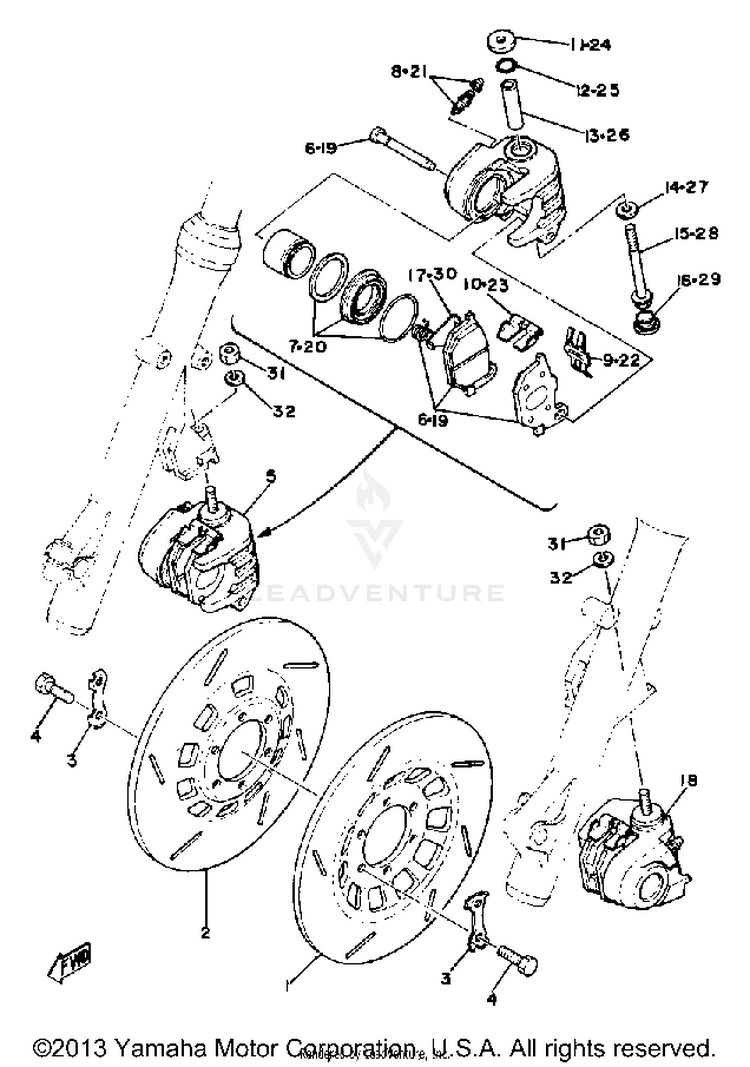 Front Brake Caliper XS1100SH - 1981 Schematic