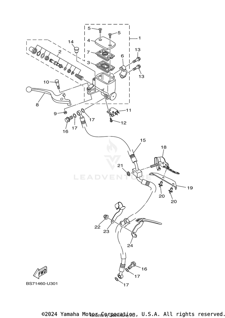 Front Master Cylinder YZFR3 - YZFR3LL - 2020 Schematic