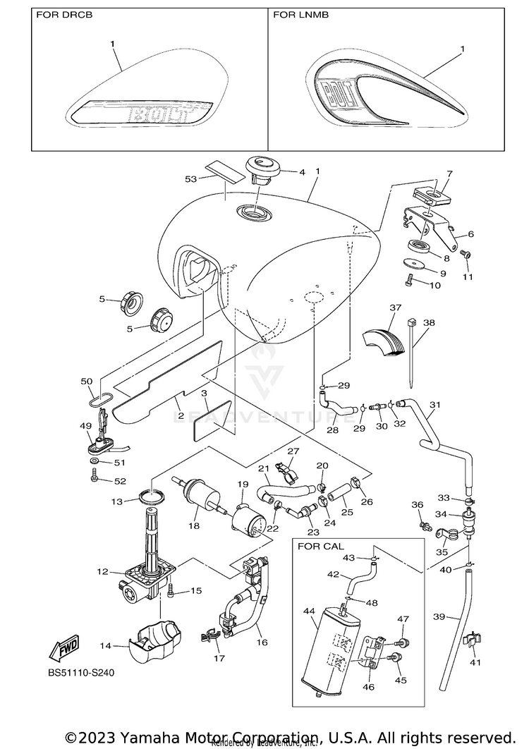 Fuel Tank BOLT R SPEC CA - XVS95CHCR - 2017 Schematic