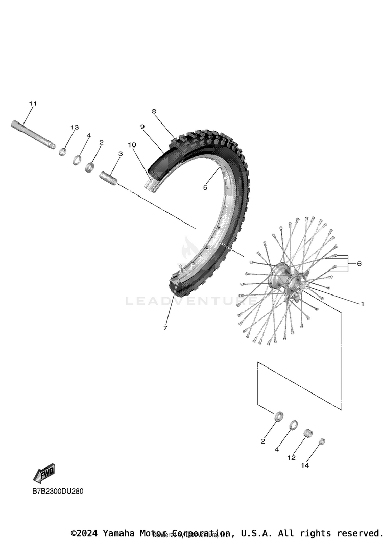 Front Wheel YZ250F - YZ250FLGY - 2020 Schematic