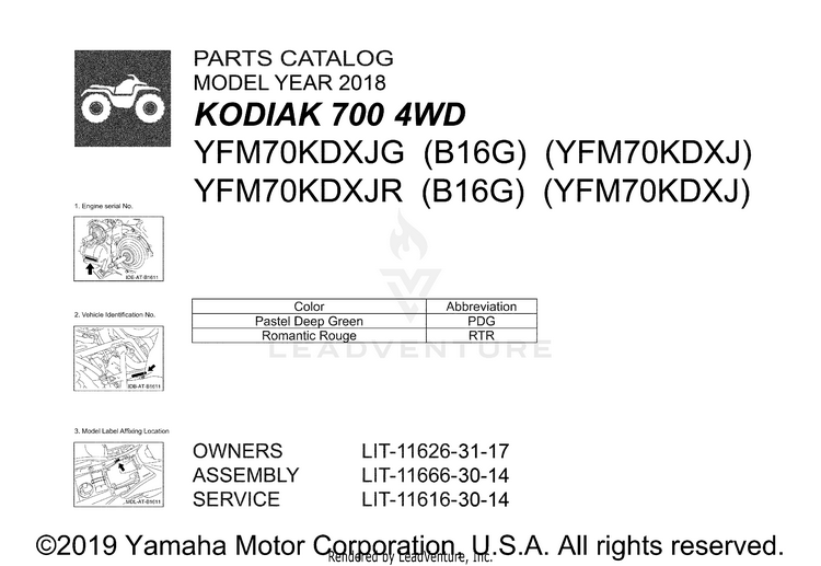 1 Title Page KODIAK 700 - YFM70KDXJG - 2018 Schematic