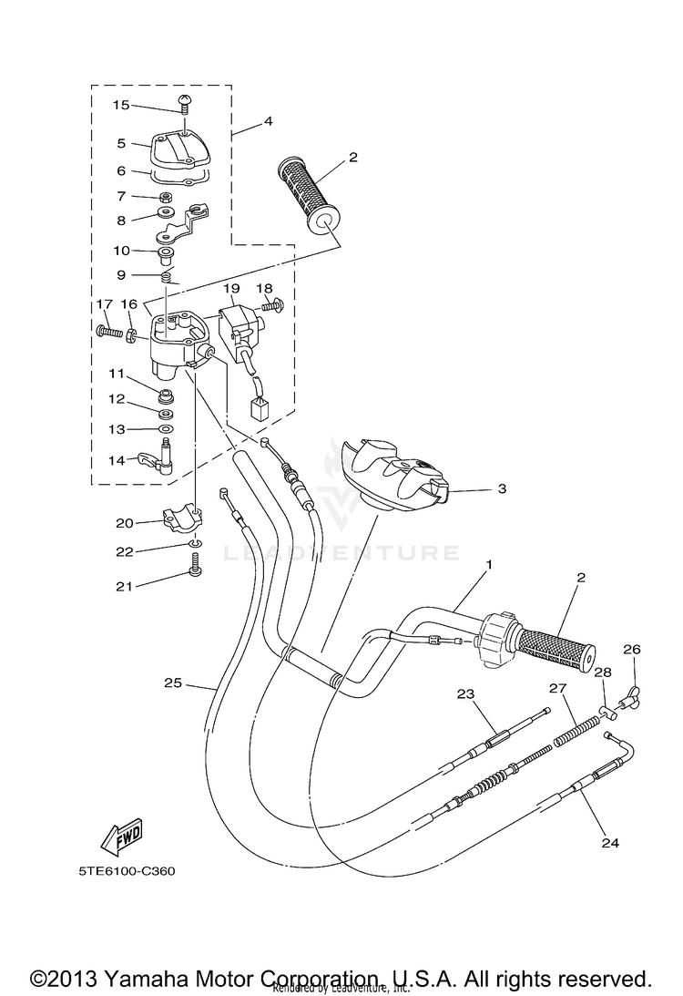 Steering Handle Cable GRIZZLY 350 4WD (BLACK METALLIC J) - YFM35FGYB - 2009 Schematic