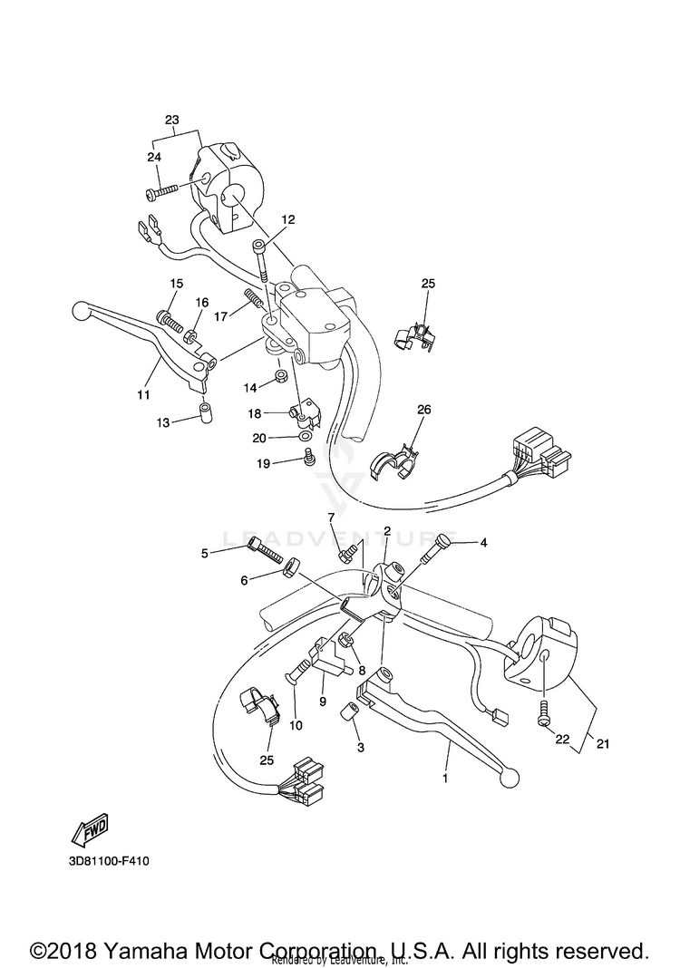Handle Switch Lever V STAR 1300 TOURER - XVS13CTXB - 2008 Schematic