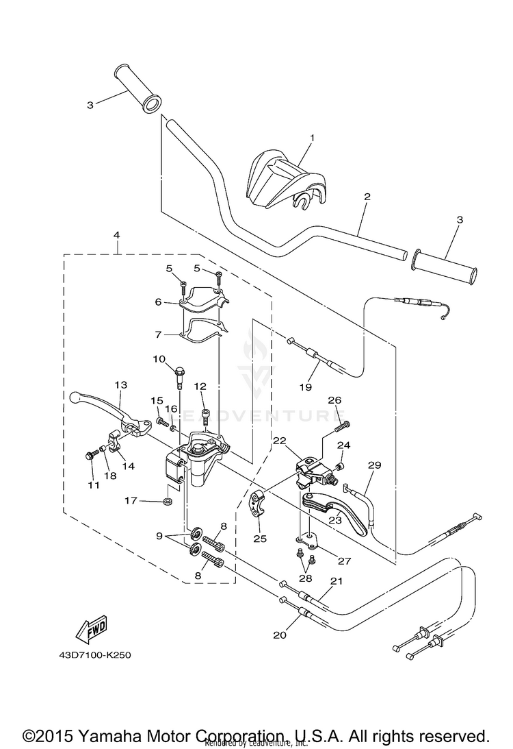 Steering Handle Cable RAPTOR 90 - YFM90RAL - 2011 Schematic