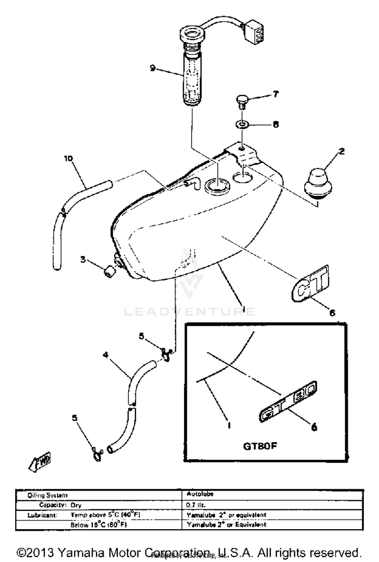 Oil Tank Gt80e - Gt80e-009161 - Gt80f GT80E - 1978 Schematic