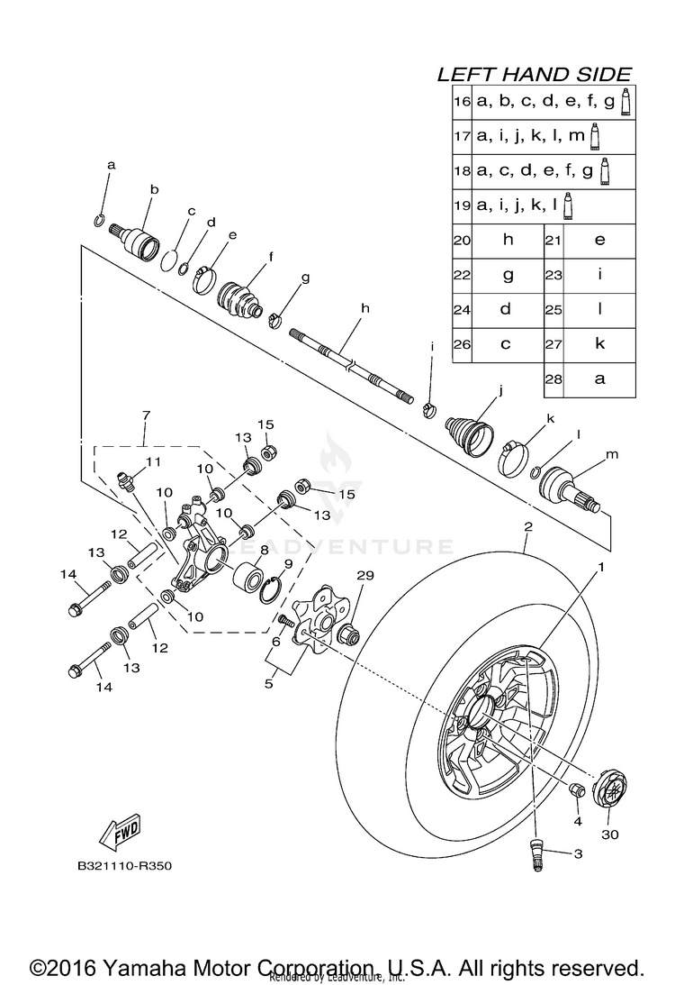 Rear Wheel KODIAK 700 EPS 4WD SE - YFM70KPSGB - 2016 Schematic
