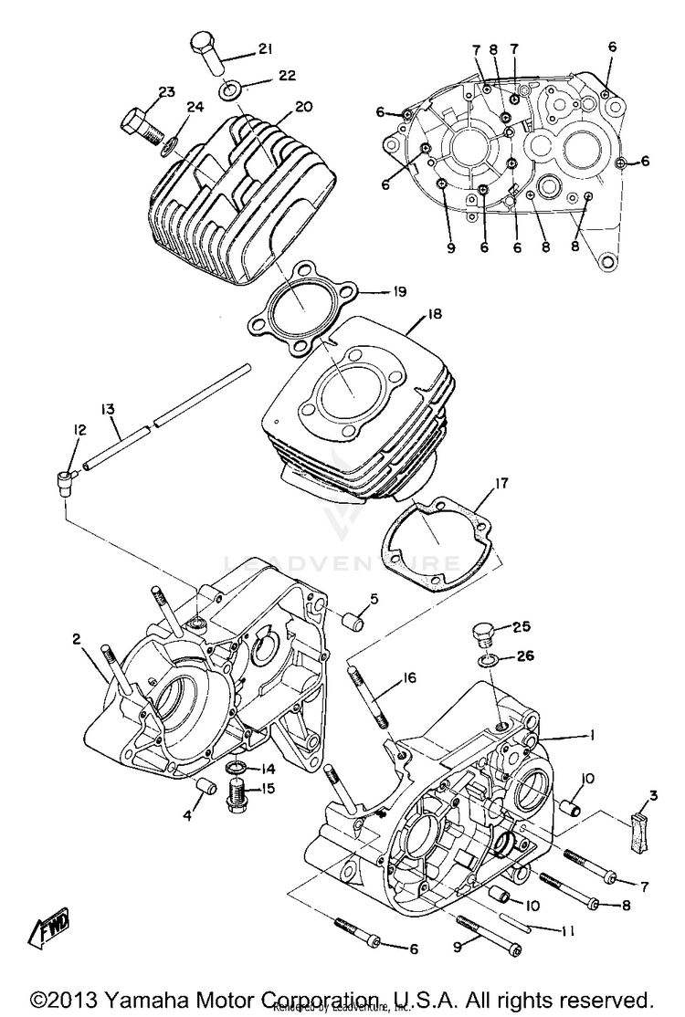 Cylinder - Crankcase AT1B - 1970 Schematic