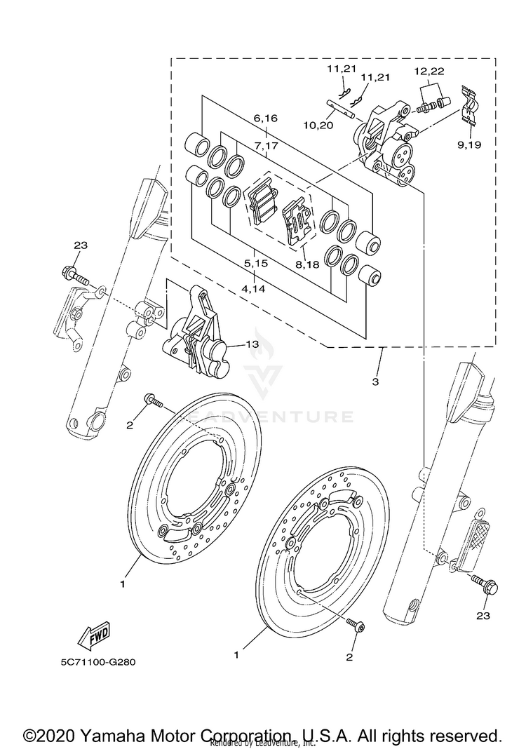 Front Brake Caliper RAIDER - XV19CXCR - 2008 Schematic
