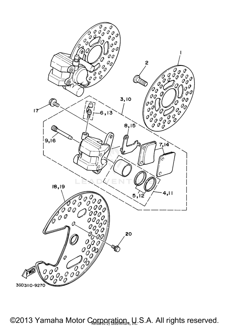 Front Brake Caliper BANSHEE - YFZ350R - 2003 Schematic