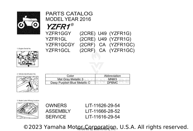 1 Title Page YZFR1 - YZFR1GCGY - 2016 Schematic