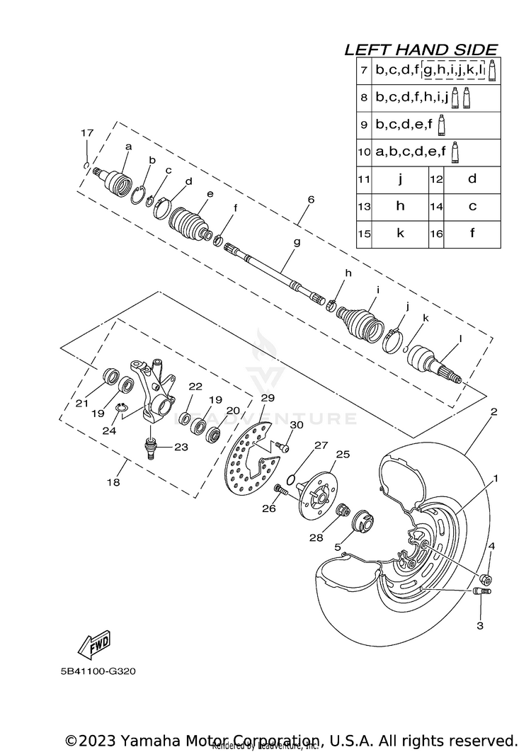 Front Wheel RHINO 700 FI - YXR7FYGR - 2009 Schematic