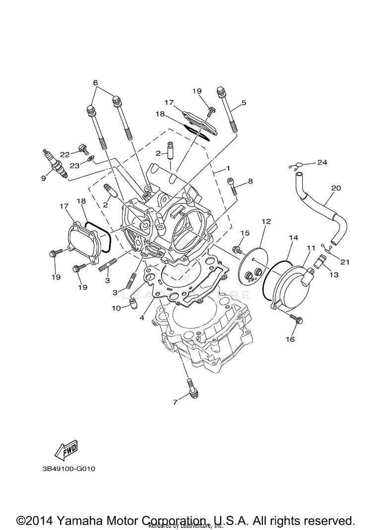Cylinder Head GRIZZLY 700 FI 4WD - YFM7FGZB - 2010 Schematic
