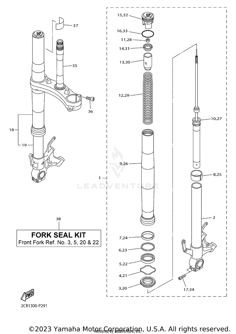Front Fork YZFR1 - YZFR1K1CL - 2019 Schematic