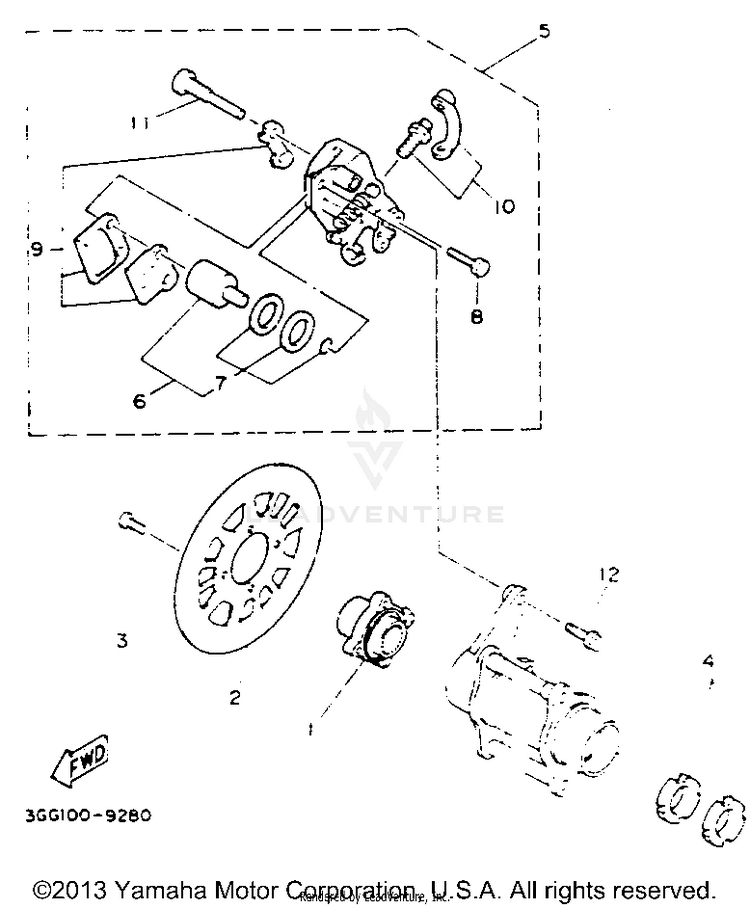 Rear Brake Caliper BANSHEE - YFZ350E_MN - 1993 Schematic
