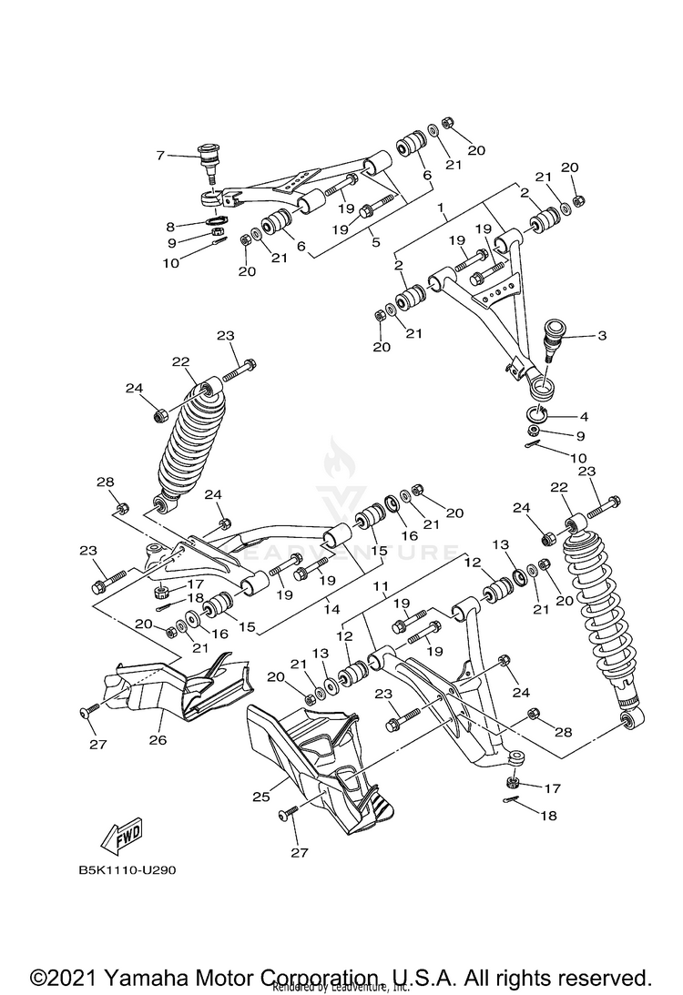 Front Suspension & Wheel KODIAK 700 EPS HUNTI - YFM70KPHNY - 2022 Schematic