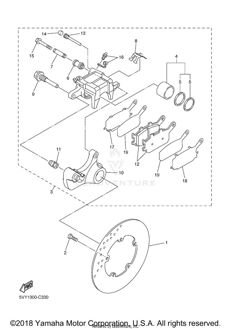 Rear Brake Caliper R1 - YZFR1XCB - 2008 Schematic