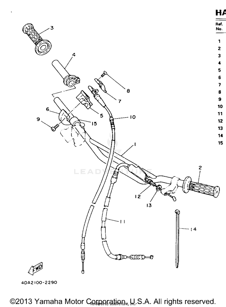 Handlebar - Cable YZ250E - 1993 Schematic