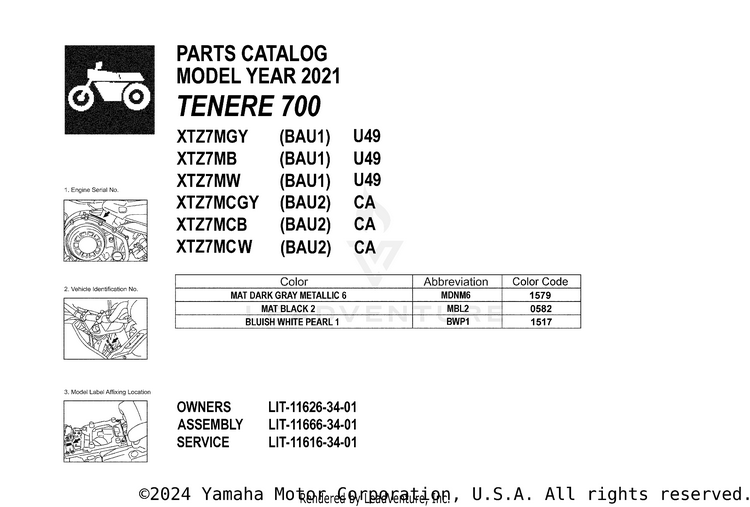 1 Title Page TENERE 700 - XTZ7MCB - 2021 Schematic