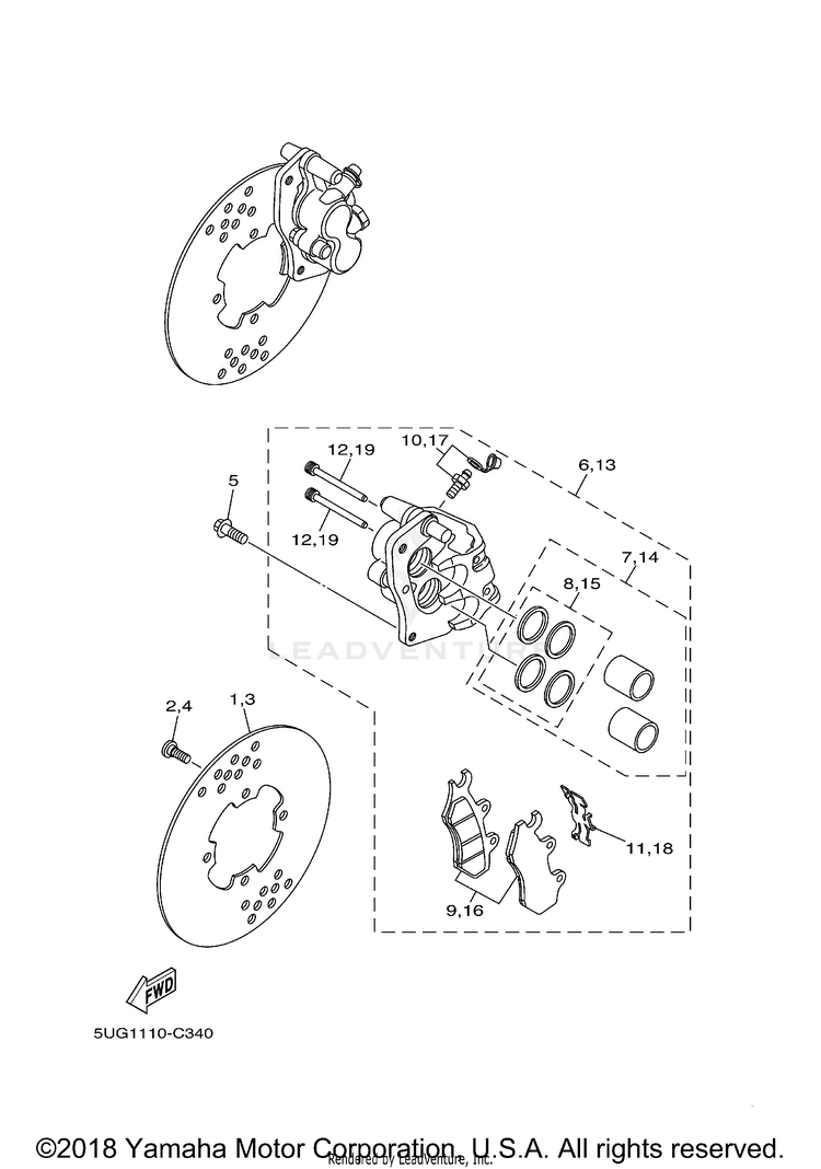 Front Brake Caliper RHINO 450 SPECIAL ED - YXR45FSPX - 2008 Schematic