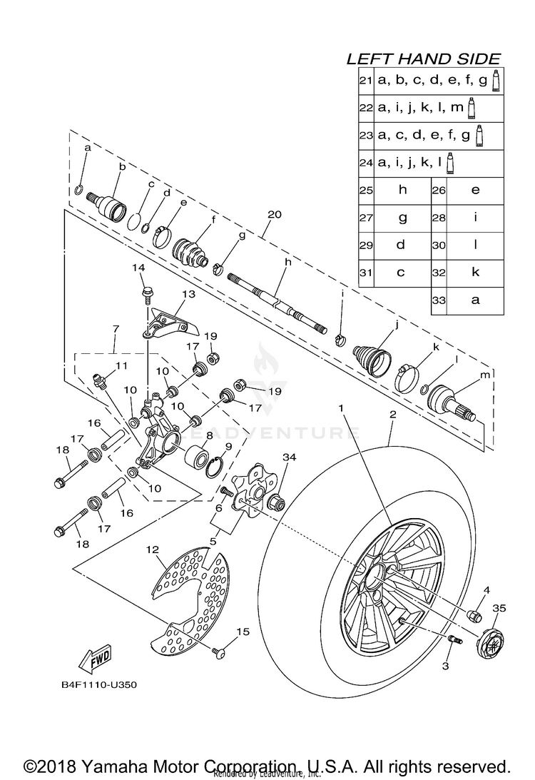 Rear Wheel GRIZZLY EPS 4WD SPEC - YFM70GPLKL - 2019 Schematic