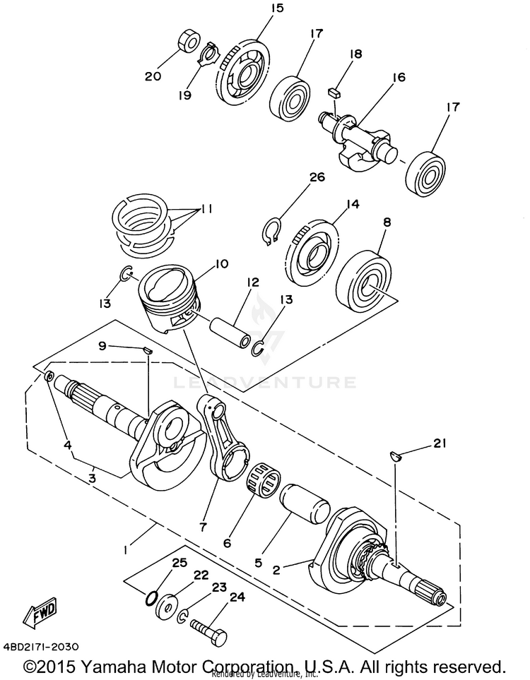 Crankshaft Piston BEAR TRACKER 2WD_REALTREE - YFM250XHP - 2002 Schematic