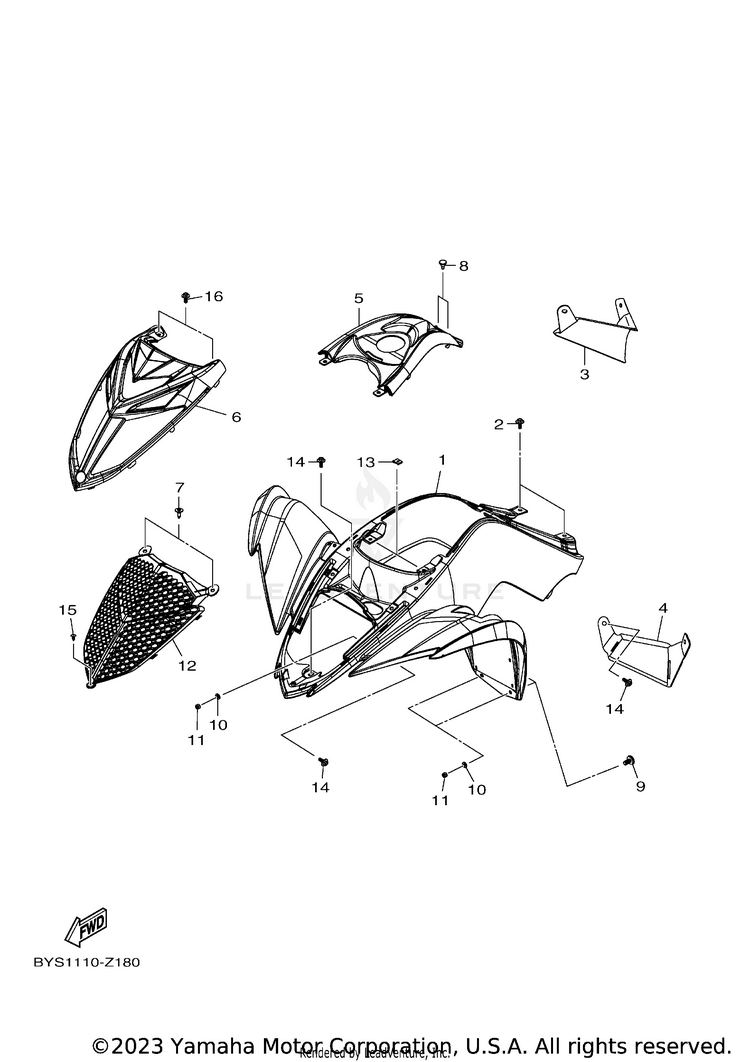 Front Fender RAPTOR 110 - YFM01RYXRG - 2024 Schematic