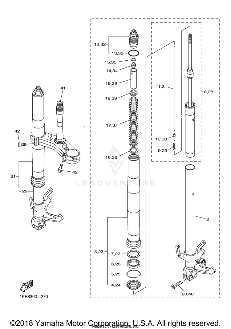 Front Fork YZFR1 - YZFR1DCG - 2013 Schematic