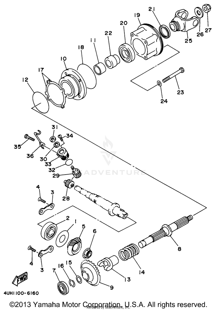 Middle Drive Gear BIG BEAR 2WD - YFM350UH - 1996 Schematic