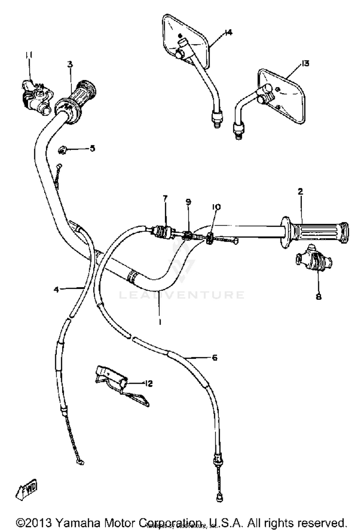 Handlebar Cable XS1100LG - 1980 Schematic