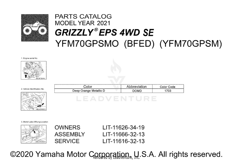 1 Title Page GRIZZLY EPS SPECIAL - YFM70GPSMO - 2021 Schematic