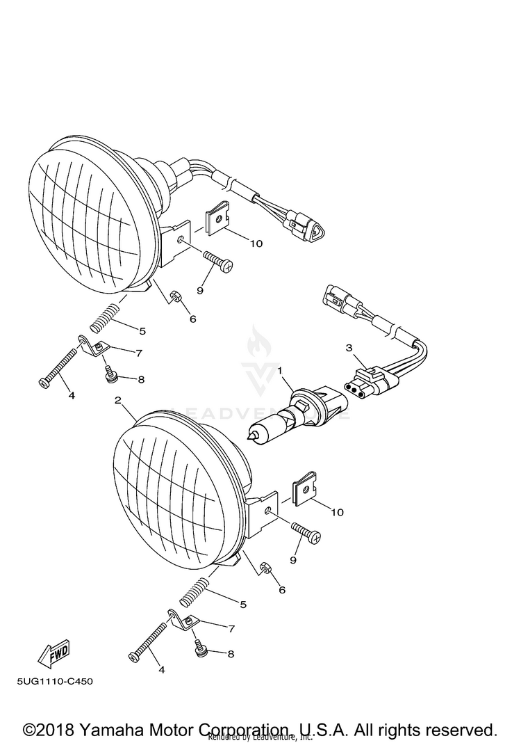 Headlight RHINO 450 4WD - YXR45FAVGR - 2006 Schematic