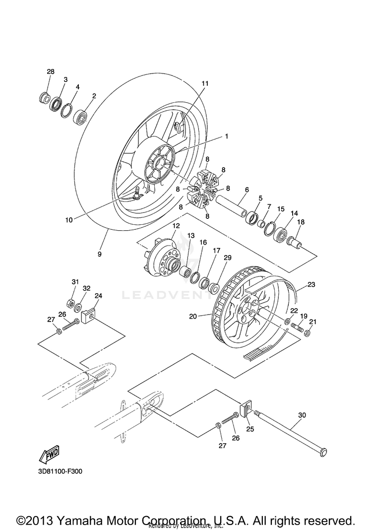 Rear Wheel V STAR 1300 TOURER - XVS13CTZCB - 2010 Schematic