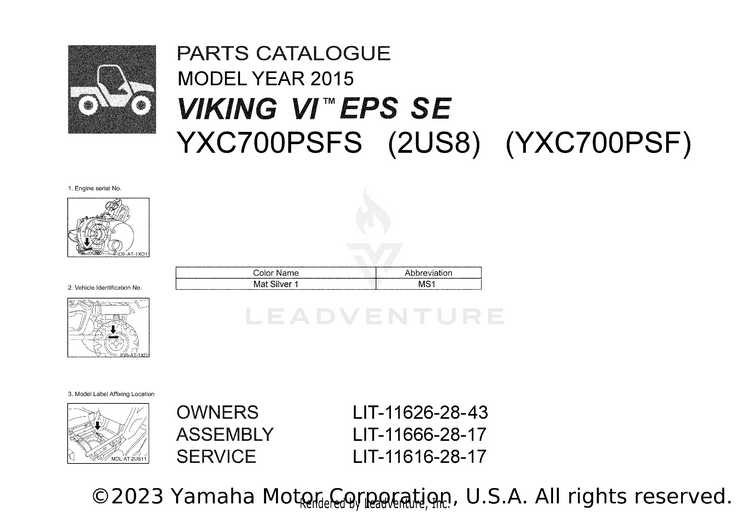 1 Title Page VIKING VI EPS SE - YXC700PSFS - 2015 Schematic