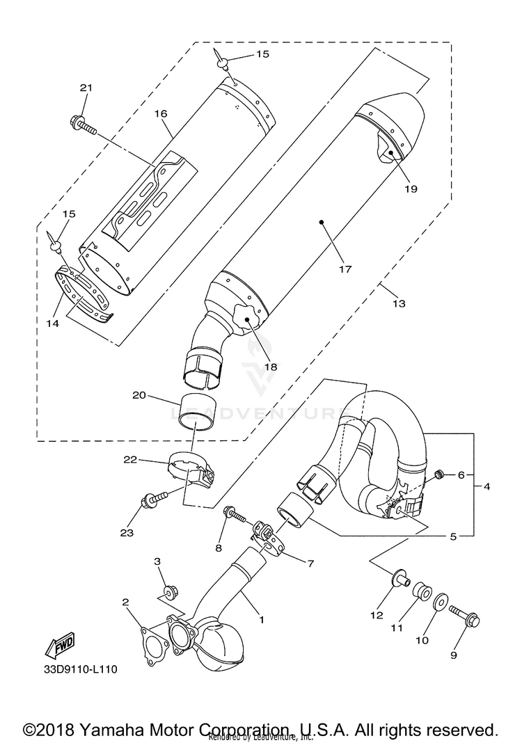 Exhaust YZ450F - YZ450FDL - 2013 Schematic