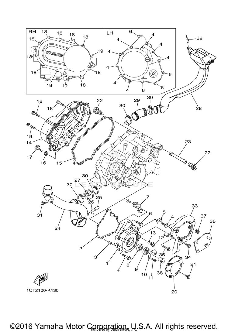 Crankcase Cover 1 GRIZZLY 450 4WD - YFM45FGBGR - 2012 Schematic