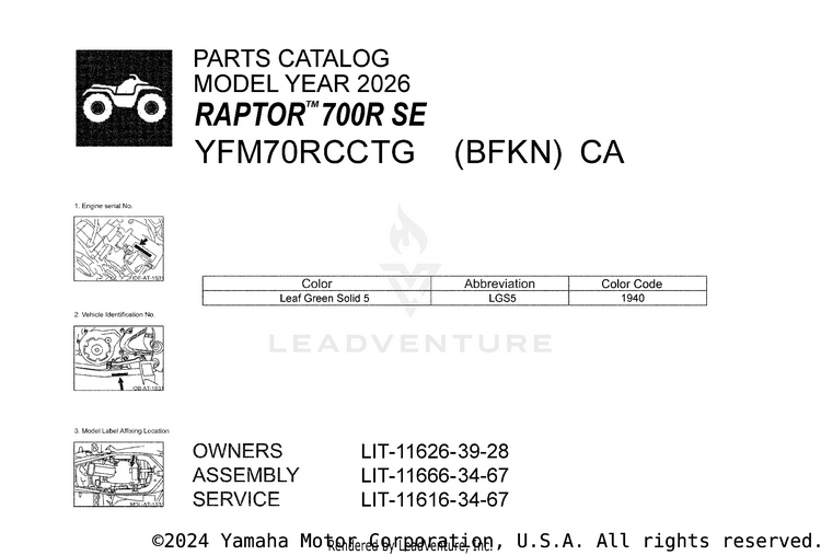 1 Title Page RAPTOR 700R SE CAL - YFM70RCCTG - 2026 Schematic