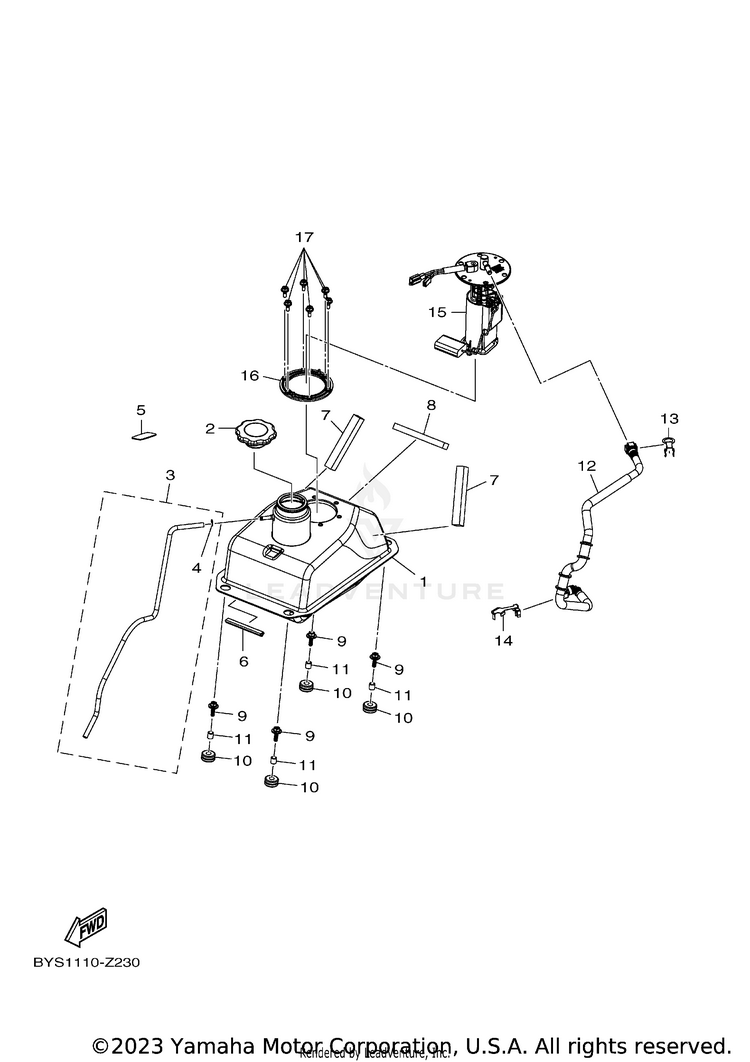 Fuel Tank RAPTOR 110 - YFM01RYXRG - 2024 Schematic