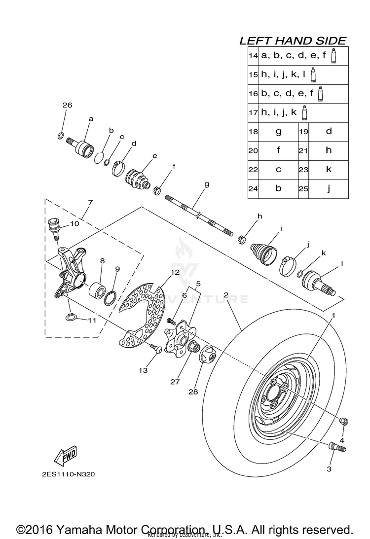 Front Wheel KODIAK 700 4WD - YFM70KDXGG - 2016 Schematic