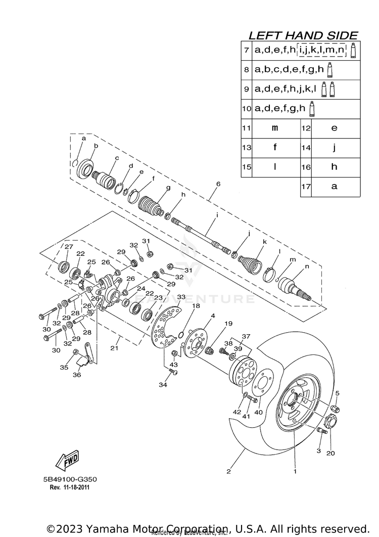 Rear Wheel RHINO 700 FI  SPECIA - YXR7FSEYB - 2009 Schematic