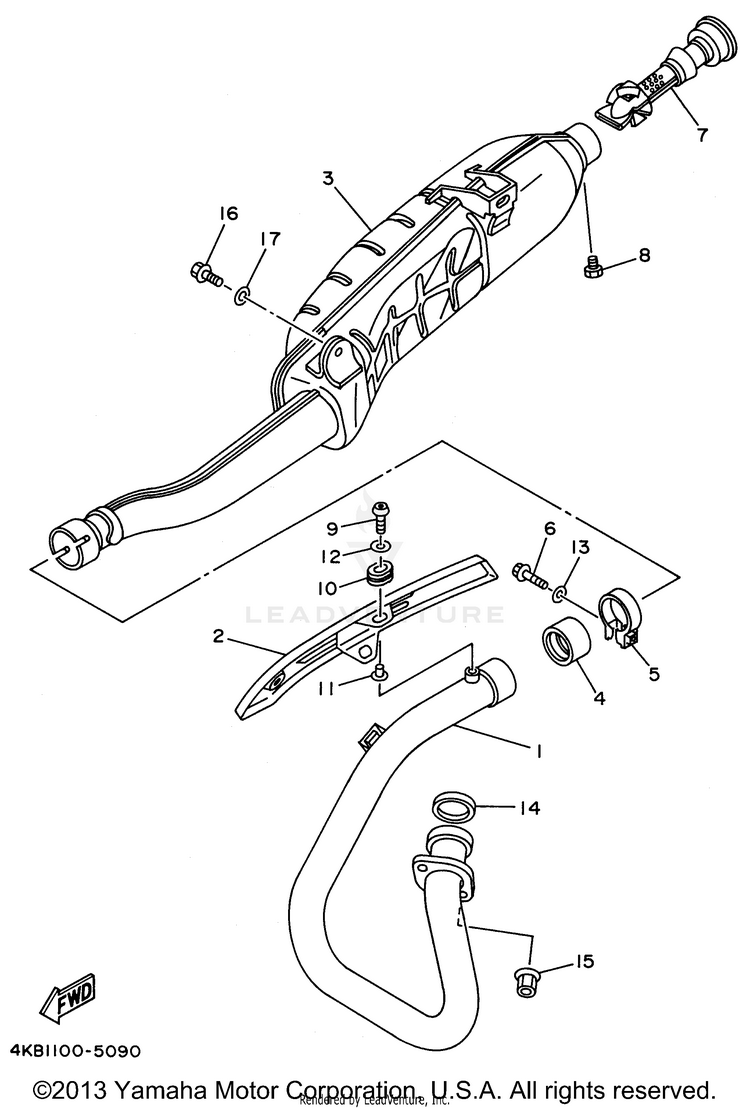 Exhaust WOLVERINE 4WD - YFM350FXH - 1996 Schematic