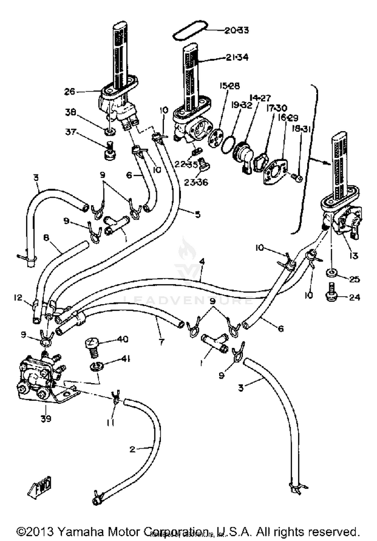 Fuel Cock Piping XS1100SH - 1981 Schematic